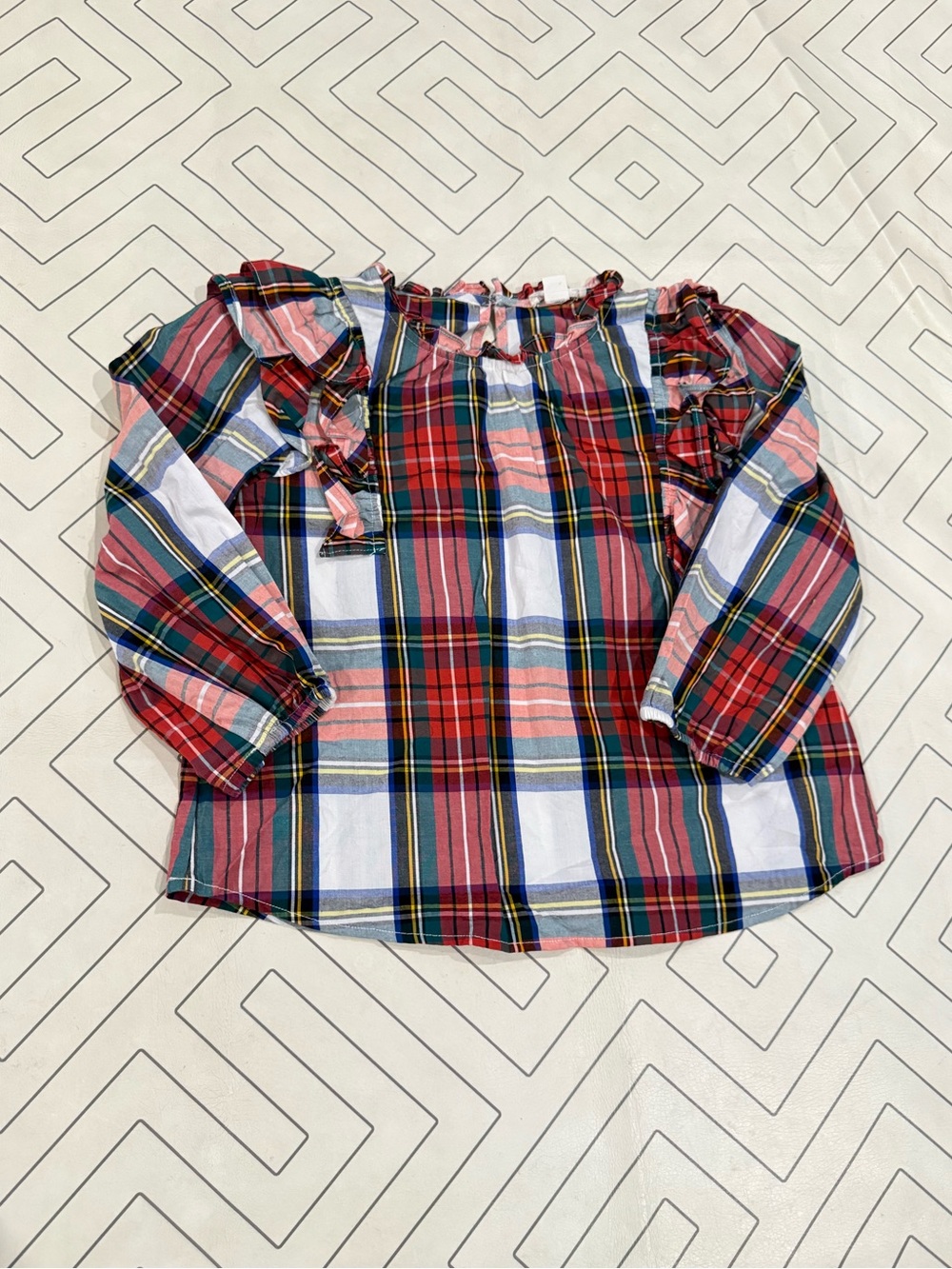Crewcuts Holiday Plaid Ruffle Shoulder Blouse
